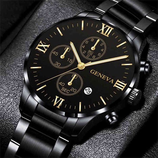 

fashion men's es luxury stainless steel quartz wrist men business casual calendar leather clock relogio masculino y220707, Slivery;brown