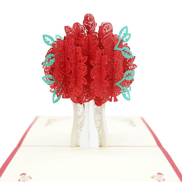 Scheda di incisione a pop-up rosa 3D cartoline d'auguri creativi romantici fiore rosso fiore fatto a mano carta San Valentino giorno regalo personalizzato personalizzato sn4924