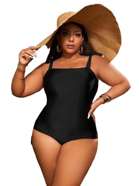 

plus tie shoulder one piece swimsuit u0pv#, White;black