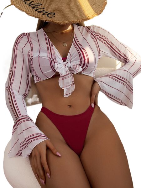 

plain cut-out bikini swimsuit with kimono l1cl#, White;black