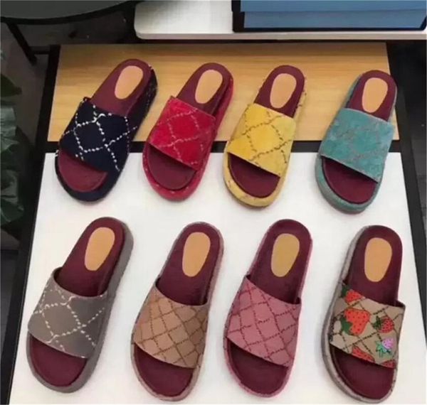 

designer women sandal canvas platform slippers real leather beige brick red colors beach slides slipper outdoor party classic sandals 35-44, Black
