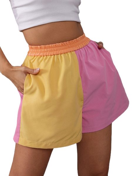 

color block high waist shorts y6lm#, White;black