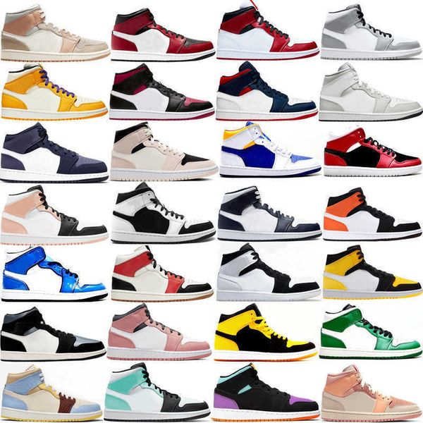 

basketball shoes 1s man woman mens sneakers mid 1 light smoke grey chicago pink quartz obsidian turf orange sanded purple grey camo signal, Black