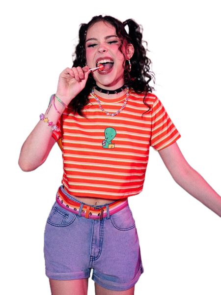 

romwe x bailycrawford street life cartoon striped tee o7qy#, White