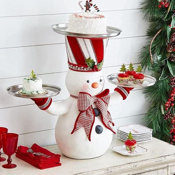 Decorazione per feste Supporto per snack natalizi Pupazzo di neve Porta cupcake Statua in resina Vassoio per caramelle Decorazioni per piatti Artigianato