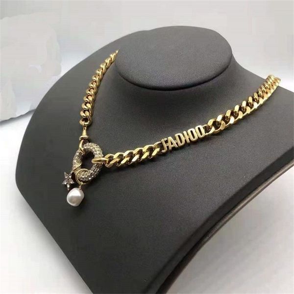 

letter diamond circle five pointed star pearl necklace brass neck chain, Black