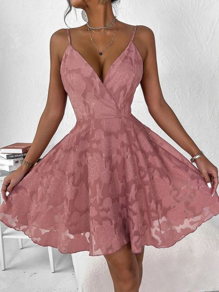 

jacquard overlap collar chiffon cami dress c32h#, Black;gray