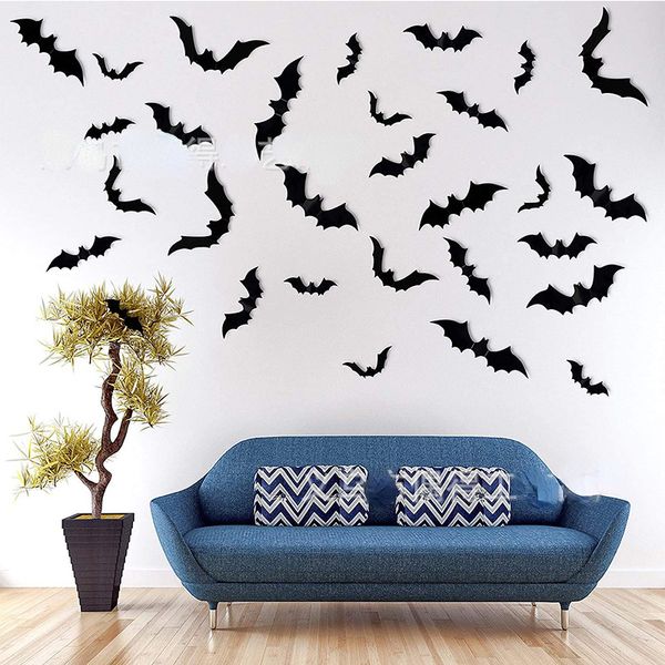 Adesivos de morcego de decoração de partidos de Halloween 12 pacotes 3d adesivos tridimensionais de decoração de decoração de morcego