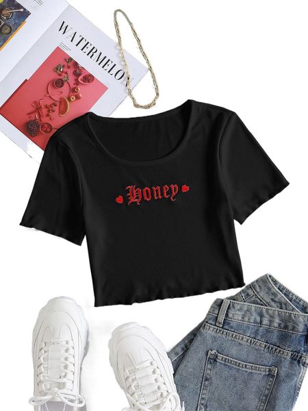 

heart & letter embroidery t-shirt f8jv#, White
