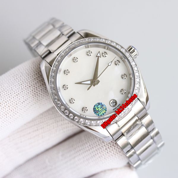 

rwf watches 34mm cal.8800 automatic womens watch 220.15.34.20.55.001 diamond bezel mother of pearl dial stainless steel bracelet ladies wris, Slivery;brown