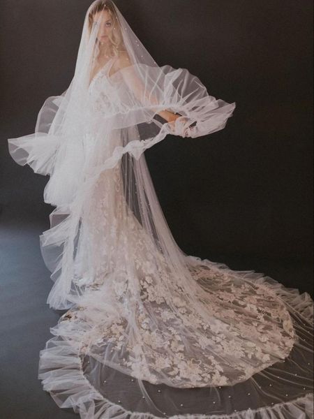 

headpieces v117 pearls wedding veil 2 layers bridal veils cover face ruffled pleated, Silver