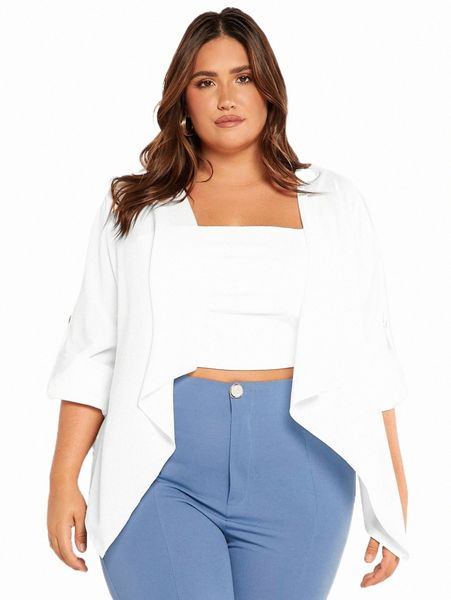 

evolu plus waterfall collar roll tab sleeve coat g2fu#, Black