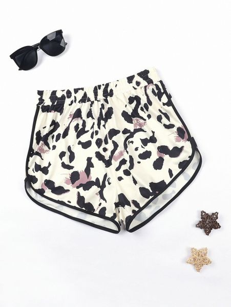 

allover print contrast binding shorts i1wh#, White;black