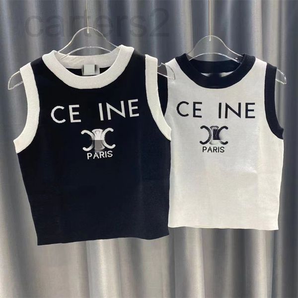 

women's tanks & camis designer straight 2022 new slim temperament knitted round neck black and white color matching short tank women qz
