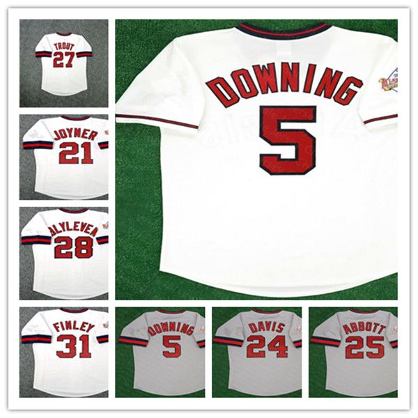 

1989 LA California Anaheim All Star Retro Baseball Jerseys 27 Mike Trout 5 Brian Downing 21 Wally Joyner 28 Bert Blyleven 31 Chuck Finley Chili Davis Jim Abbott Custom, Man nk coolbase black