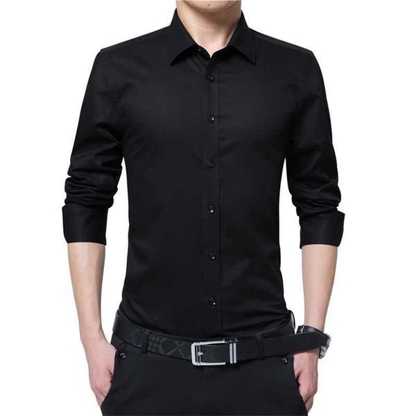 

men dress shirt fashion long sleeve business social shirt male solid color button down collar plus size work white black shirt 210701