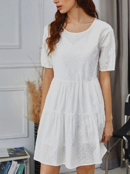 

solid swiss dot smock dress j2sx#, Black;gray