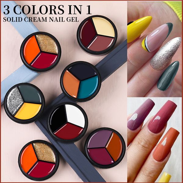 

3 colors in 1 solid cream polish gel 5g soak off uv led varnish nail art decoration