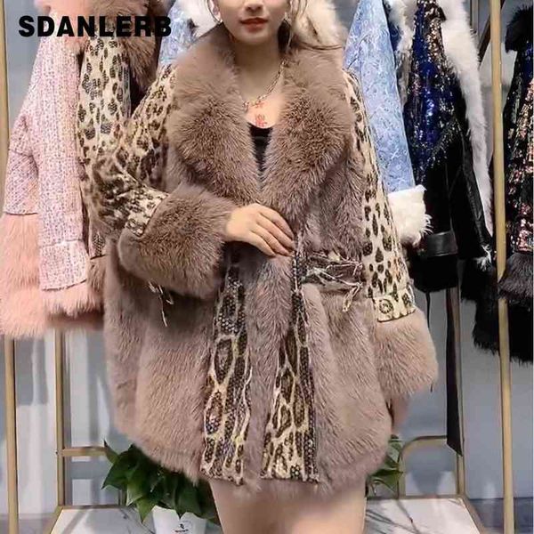 

new fur long sleeve women's wool heavy embroidery sequins casual leopard coat trend fashionable jacket winter elegant clothes t220810, Black