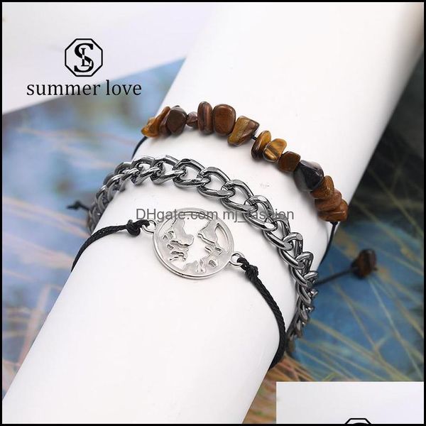 

link chain bracelets jewelry tiger eye litripsy bracelet set for women men bohemian sier hollow pattern handmade ban dhxiz, Black