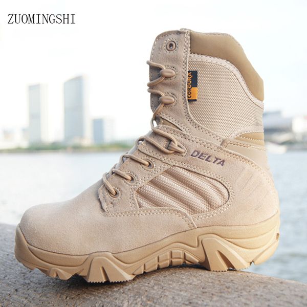 

military tactical mens boots special force leather waterproof desert combat ankle boot army work shoes plus size, Black;red