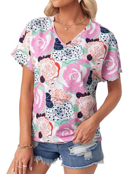 

emery rose floral print batwing sleeve blouse p3em#, White