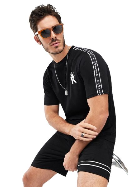 

men crown & letter graphic contrast tape tee o2er#, White;black