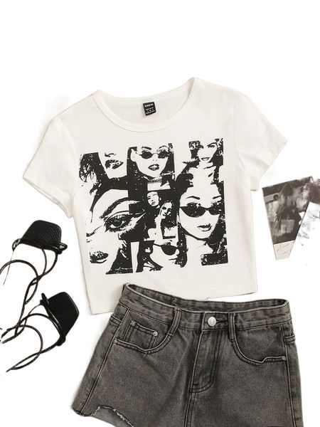 

figure graphic crop tee p6yj#, White