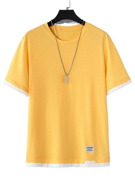 

men letter patched contrast trim tee without necklace k27n#, White;black