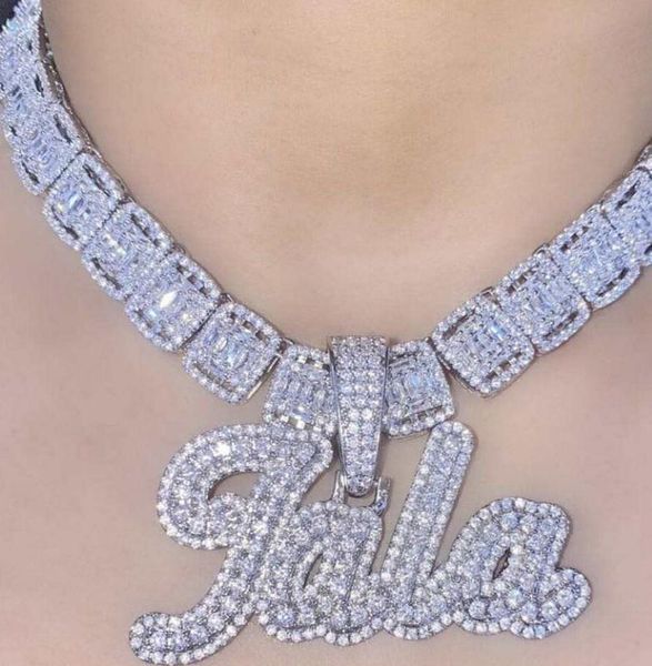 

tbtk custom name necklace brush script bubble letter iced out two tone cz plate pendant tennis chain hiphop jewelry 220722, Silver