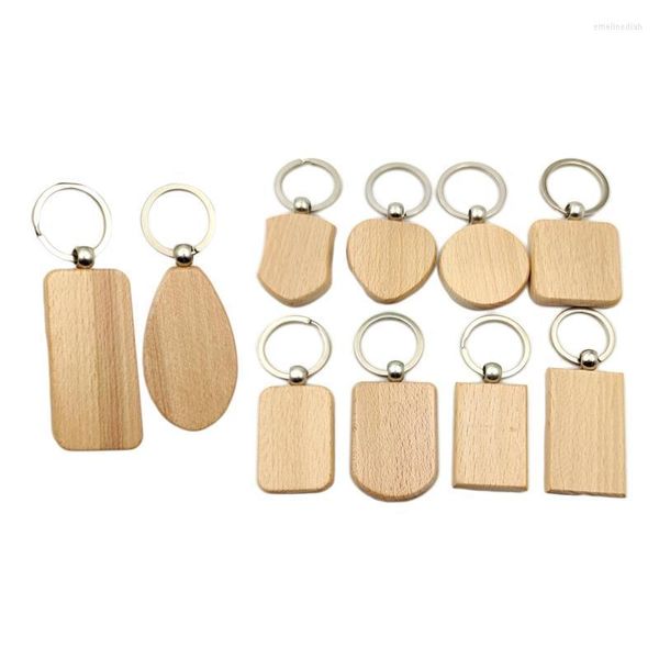 Porte-clés pièces porte-clés en bois blanc porte-clés anneaux sac suspendu bricolage pendentif à la main pour artisanat peinture gravure porte-clés Emel22