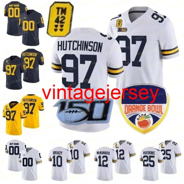 

orange bowl michigan wolverines football jersey ncaa college tom brady charles woodson hassan haskins mcnamara aidan hutchinson ojabo ross, Black