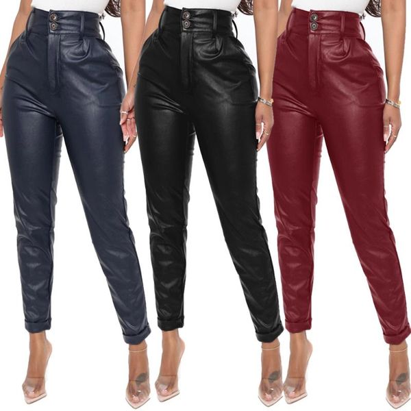 Frauen Hosen Capris Weibliche Winter Hohe Taille Casual Leder Leggings Mädchen Solide Kleine Füße Mode Zipper Hosen