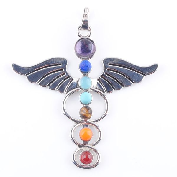 

natural gemstone angle wings pendant beads healing reiki chakra meditating figure charm jewelry dn3260, Silver
