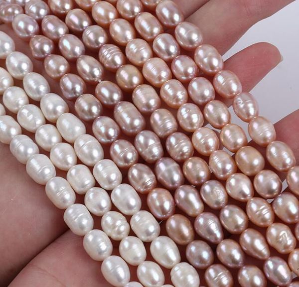 8-9MM white pink purple 100% Pure Natural Fresh Water Pearls Rice shape thread bead semi-finished 36-38cm for DIY Bracelet Necklace