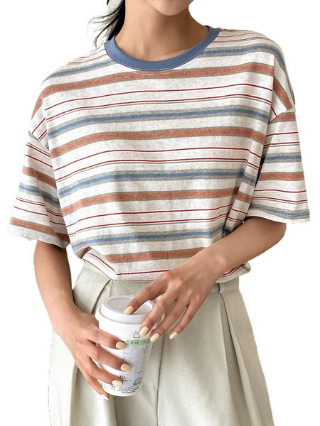

dazy block striped drop shoulder tee q5a5#, White