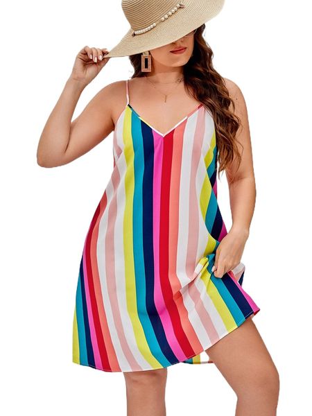 

plus colorful striped cami dress n1it#, Black