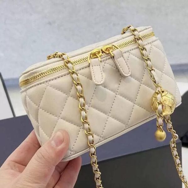 

tz 17cmwomens crossbody designer cosmetic box bags solid color sheepskin classic handbags zipper shoulder bag gold-tone metal chains diamond
