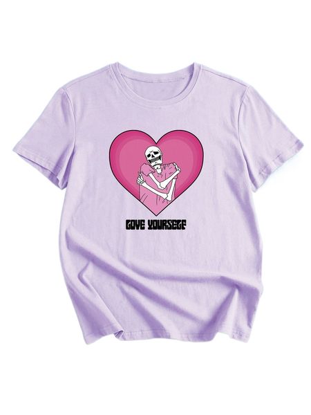 

romwe x pomoi slogan skull & heart graphic tee h6wj#, White