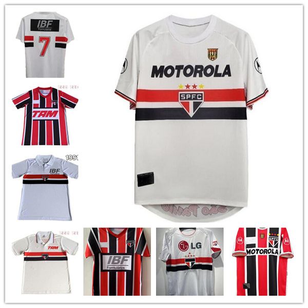 

1991 1993 1994 retro sao paulo soccer jerseys linhas aereas red white custom 91 93 94 classic vintage home and away football sh, Black;yellow