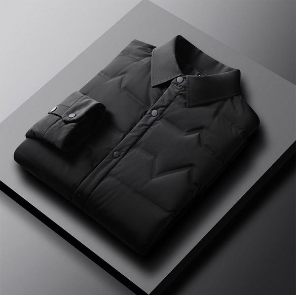 

men's down jacket 2021 autumn/winter lightweight casual 90 white duck down lapel middle and young solid color warm down jacket, Black