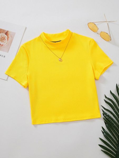 

mock neck rib knit tee w1be#, White