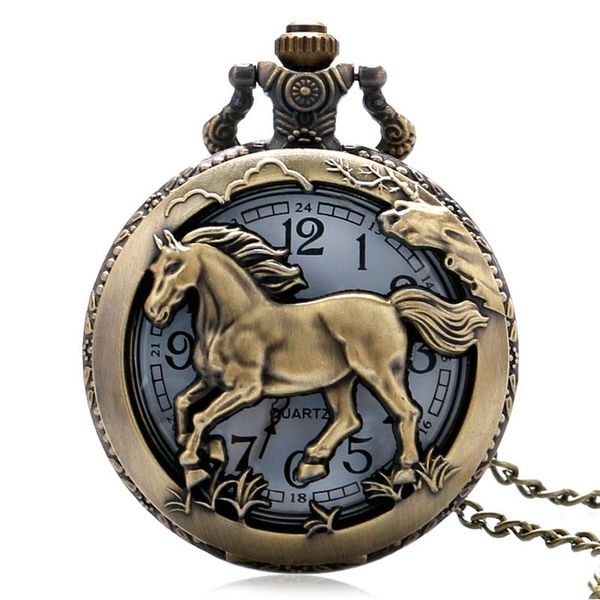 Карманные часы ретро бронзовый медный лошадь лостовый Quartz Watch Hame Hour Clock 12 Зодиака