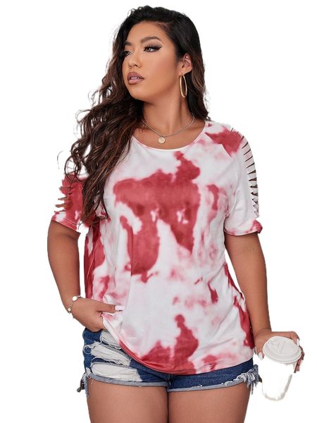 

plus tie dye raglan sleeve tee 69ia#, Black
