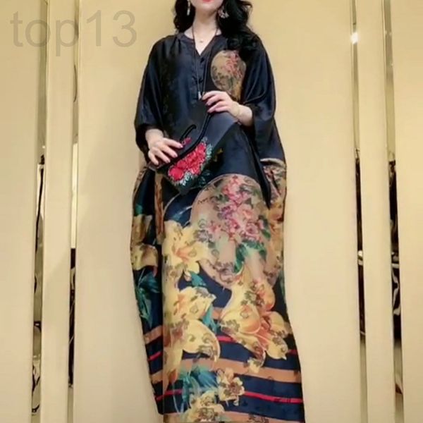 

casual dresses designer high grade mulberry silk dress women's 2021 new summer high-end young printed zmf4, Black;gray