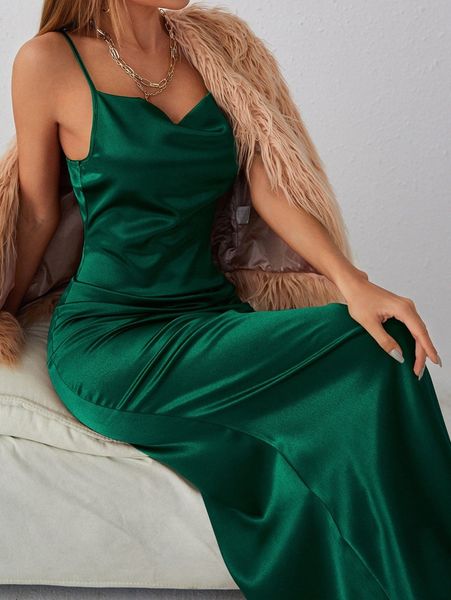 

draped front satin cami dress l7ot#, Black;gray