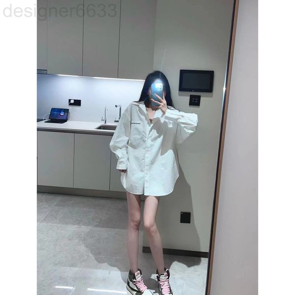 

women's blouses & shirts designer chaopai 22 early spring design feeling diamond loose shirt medium long white sleeved d7cg