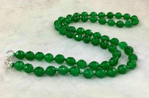 

fine 8mm green emerald faceted round gemstone beads necklace, Silver