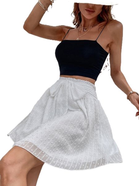 

swiss dot paper bag waist knot front skirt a3p2#, Black