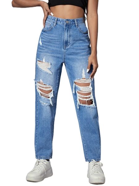 

high waisted ripped jeans 97m9#, Blue